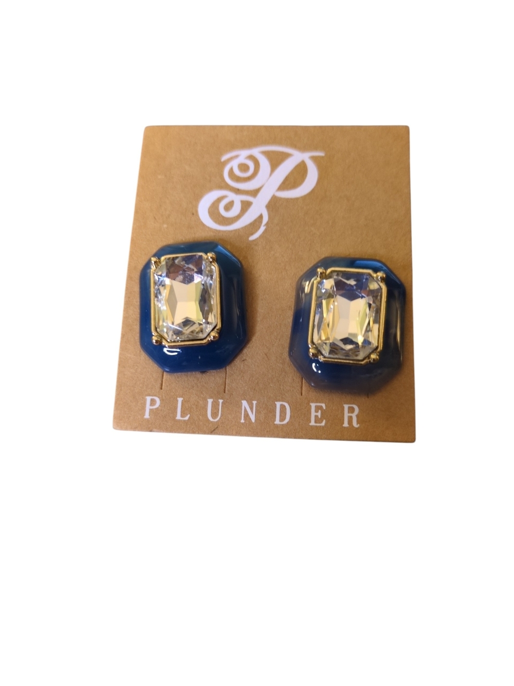Plunder Royal Blue and Clear Crystal Gold-Trim Stud Earrings